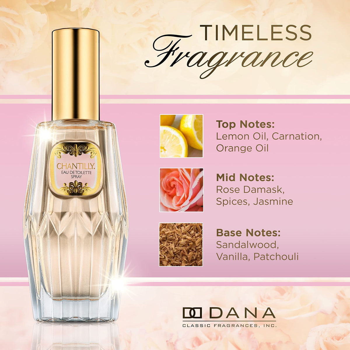 Chantilly Eau de Toilette spray closeup, adding a touch of romance.