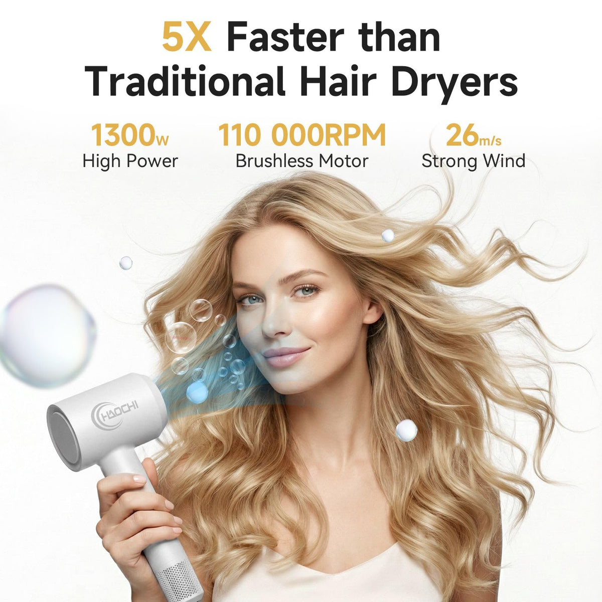 CHAOCHI brushless motor delivers powerful airflow for salon-quality results.