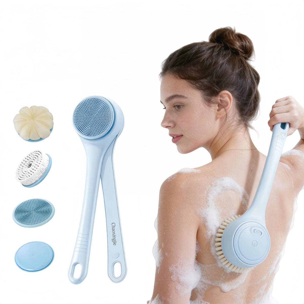 Chaoxingjie electric body brush showing rotatable design for easy reach and cleaning.