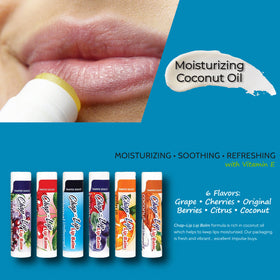 Chap-Lip Lip Balm berries flavor tube highlights fruity scent and long-lasting hydration.