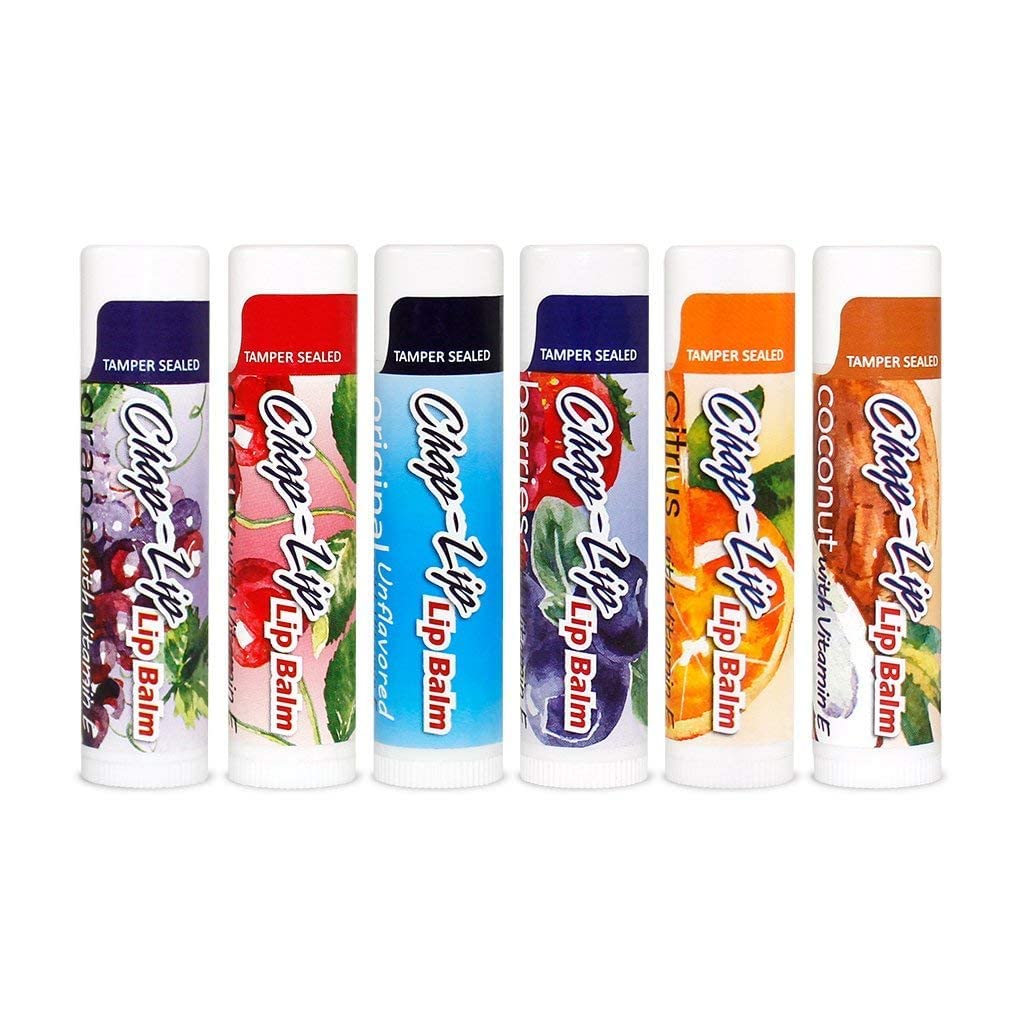 Chap-Lip Lip Balm grape flavor tube highlights refreshing, subtle taste on smooth lips.