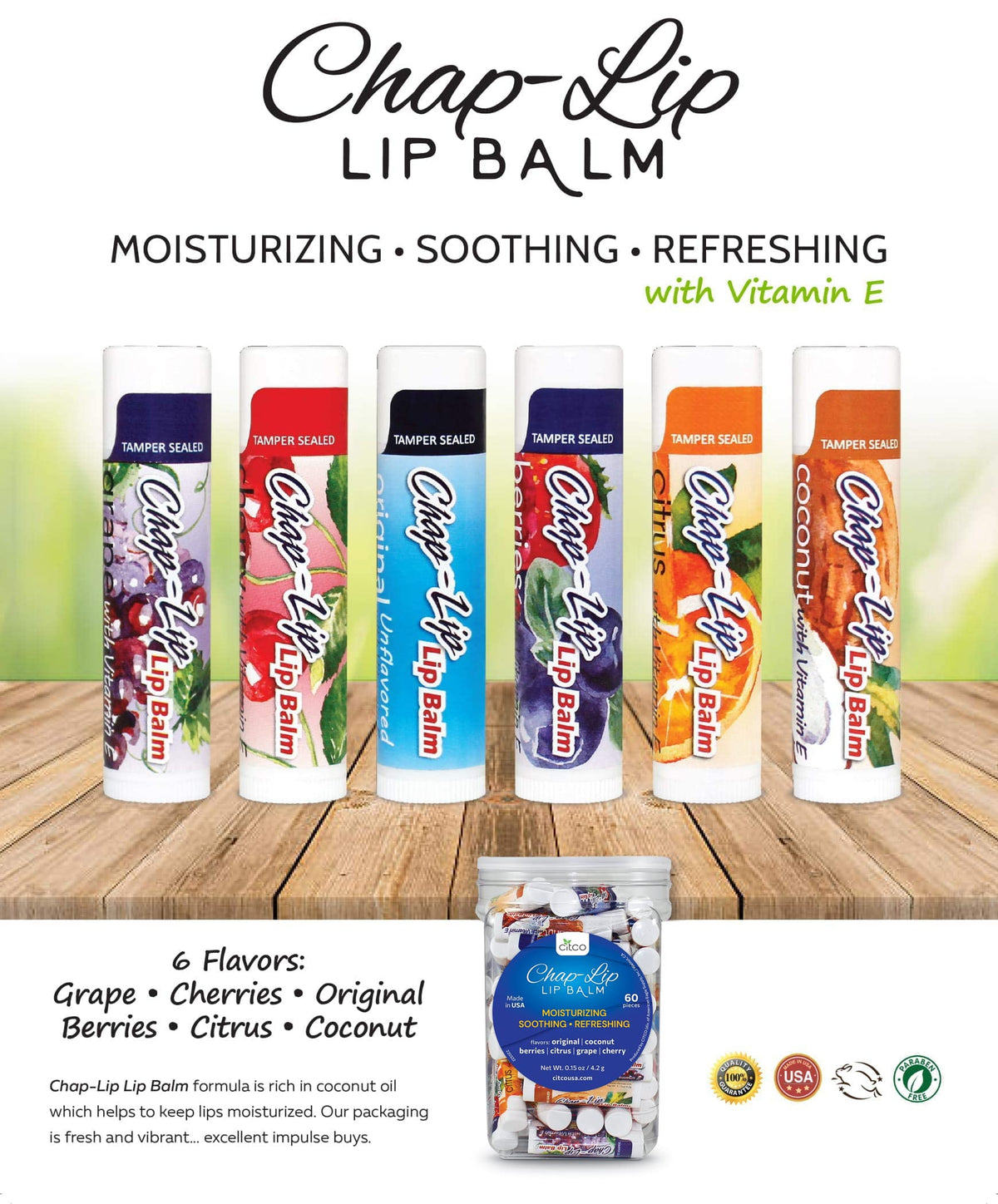 Chap-Lip Lip Balm berries flavor tube offers soothing hydration for sensitive lips