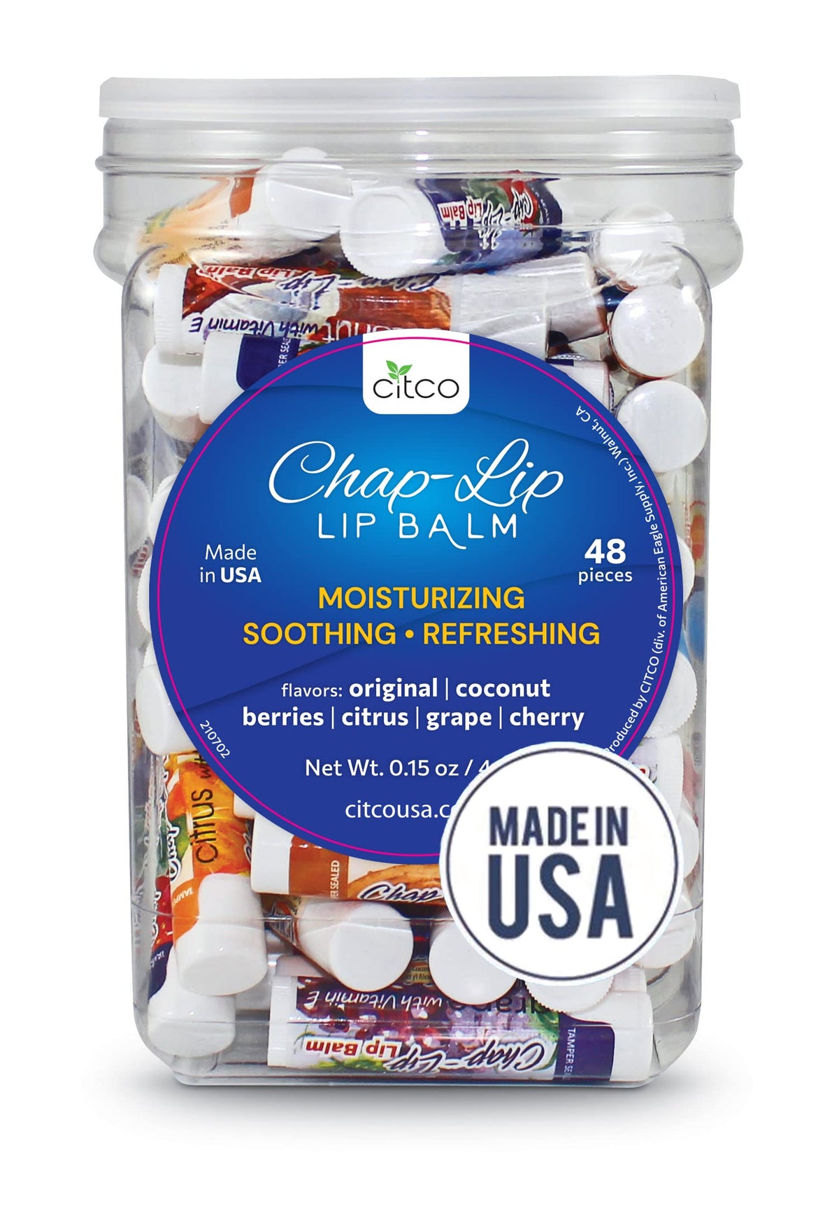 Chap-Lip Lip Balm grape flavor jar with 48 tubes for refreshing moisture