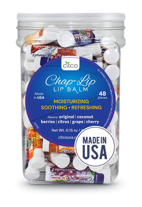 Chap-Lip Lip Balm grape flavor jar with 48 tubes for refreshing moisture