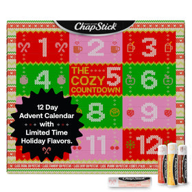 ChapStick Advent Calendar 2025 cozy countdown packaging, ideal for gifting and daily lip hydration.