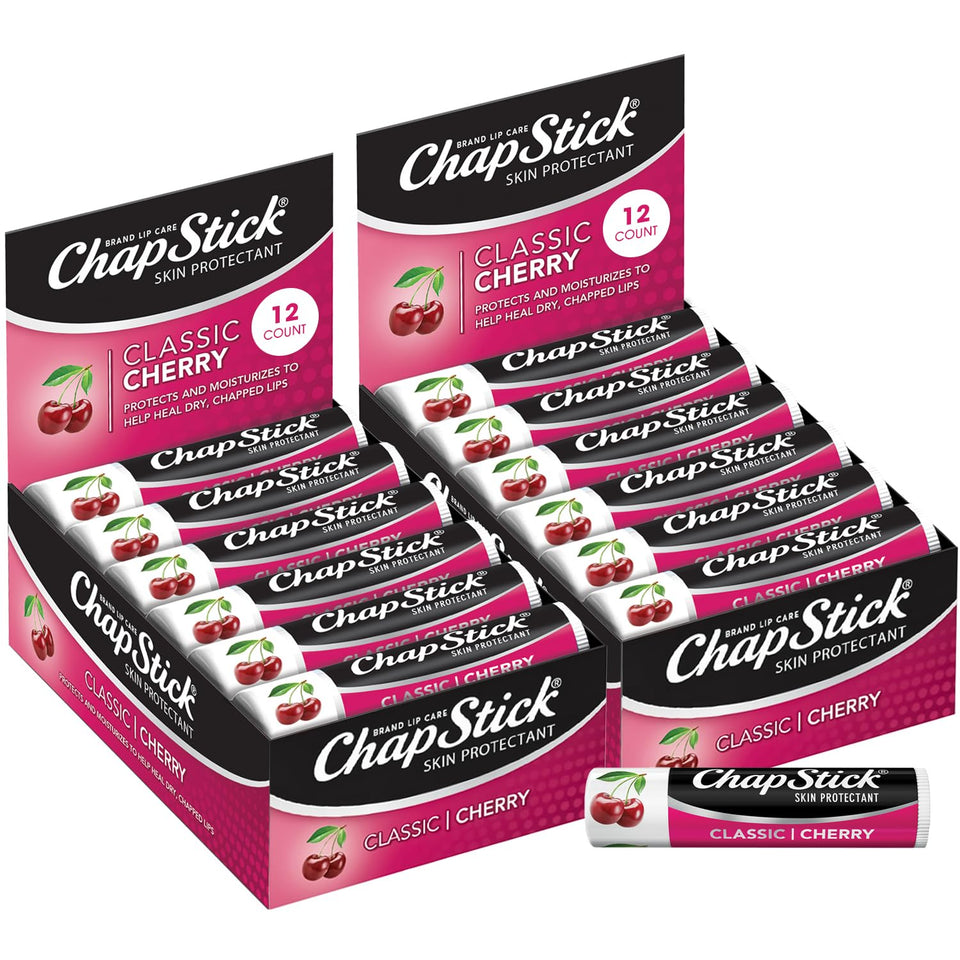 ChapStick bulk cherry lip balm 24-pack for on-the-go hydration.