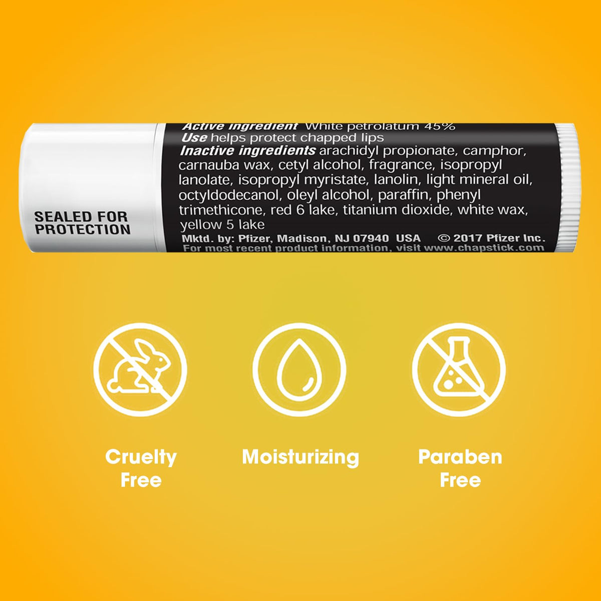 ChapStick bulk display on store shelf for easy stocking and quick purchase.