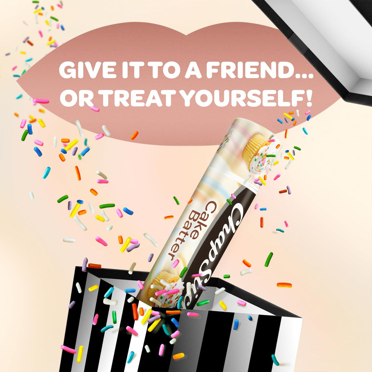 ChapStick Cake Batter lip moisturizer application on lips
