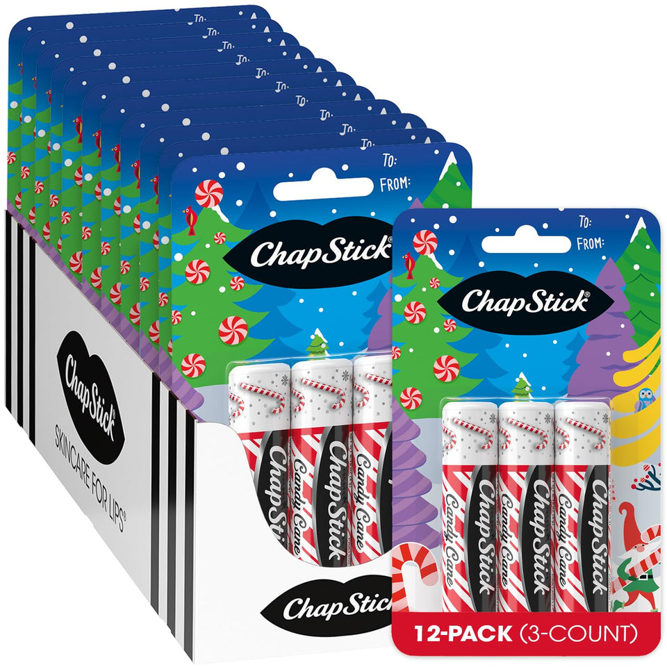 ChapStick Candy Cane bulk pack front view shows 36 tubes ready for gifting