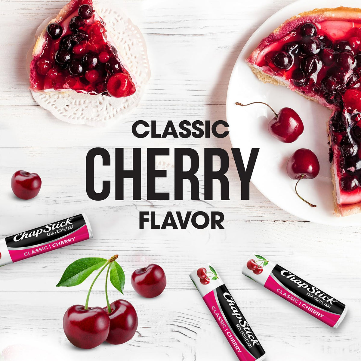 ChapStick cherry flavored lip balm tube ready for everyday use.