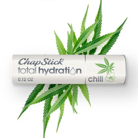 ChapStick Chill lip balm on lips shows soothing, long-lasting moisture.