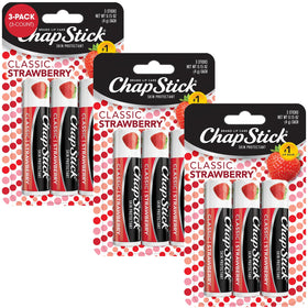 ChapStick Classic Strawberry balm tube offers everyday lip moisture with a sheer tint.