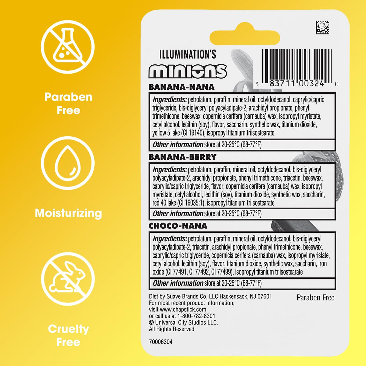 ChapStick Minions banana flavor close-up highlighting playful branding.