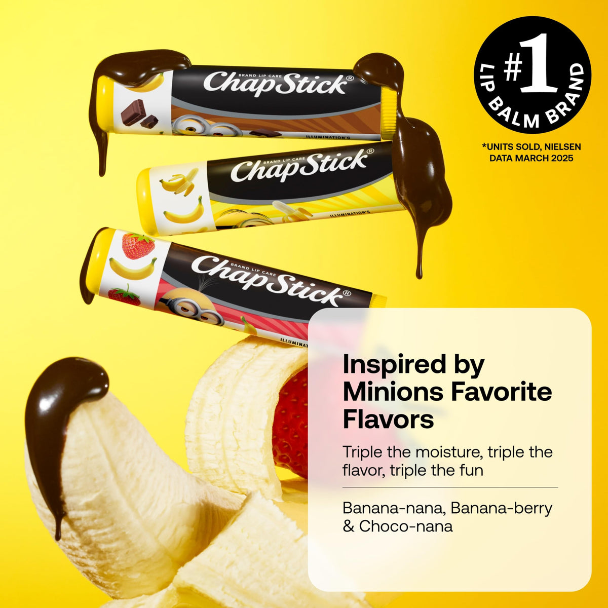 ChapStick Minions Banana-nana lip balm stick for on-the-go moisture.