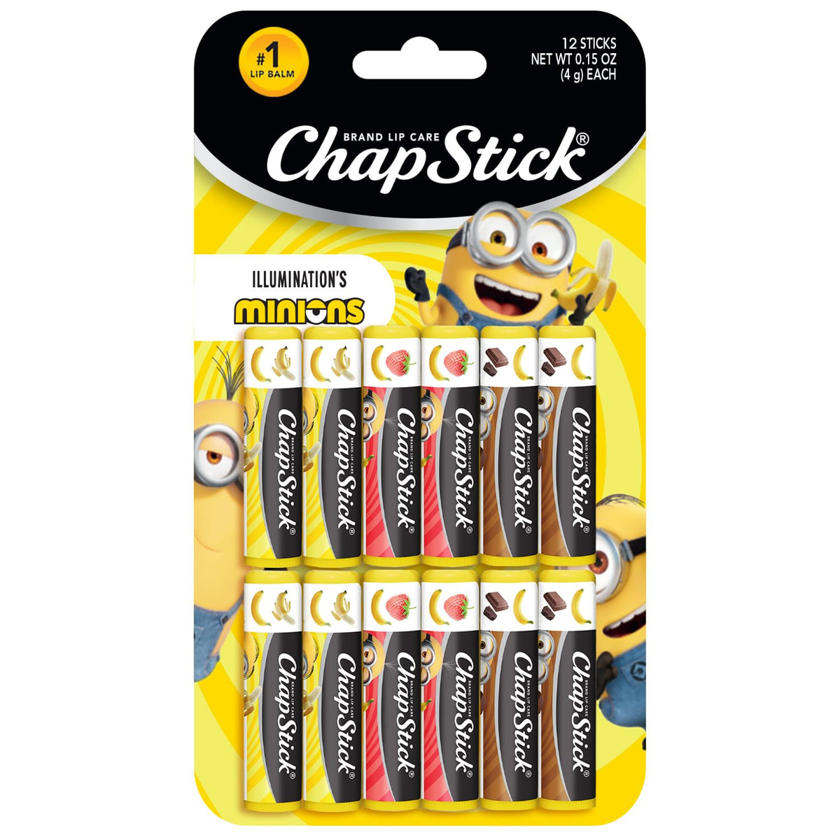 ChapStick Minions banana variety pack cover for kids' party favors.