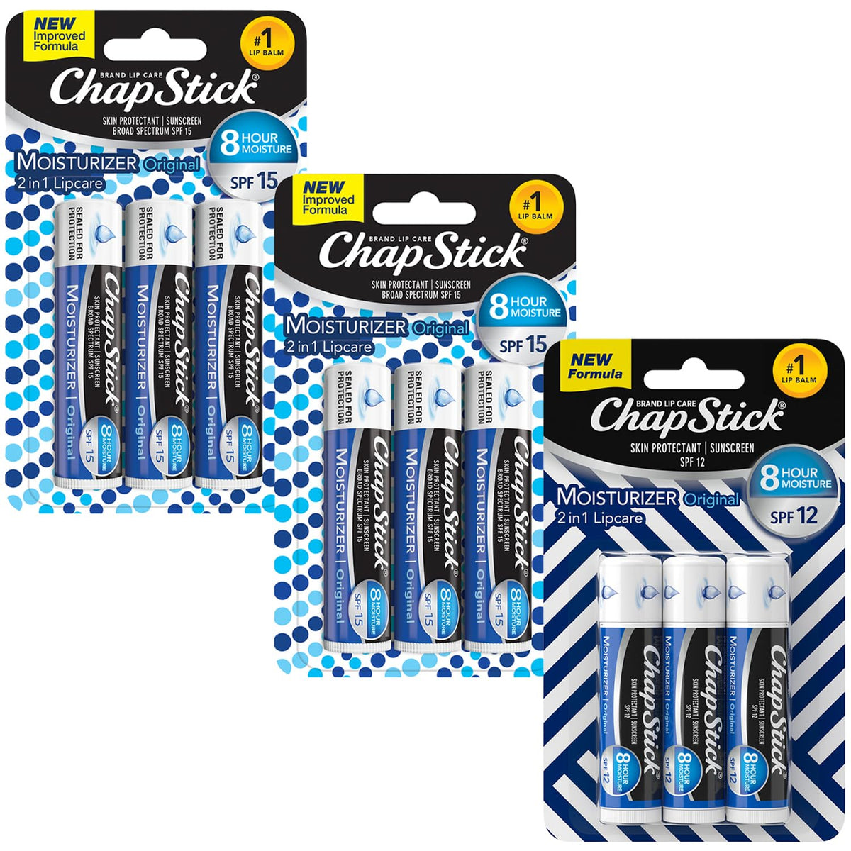 ChapStick Moisturizer 2-in-1 lipcare SPF12 front view for daily sun protection.