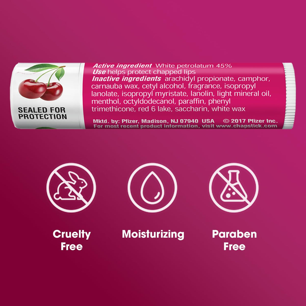 ChapStick packaging cherry balm collection for home or travel.