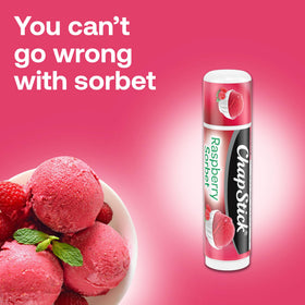 ChapStick Raspberry Sorbet glide-on balm on lips, lightly tinted.