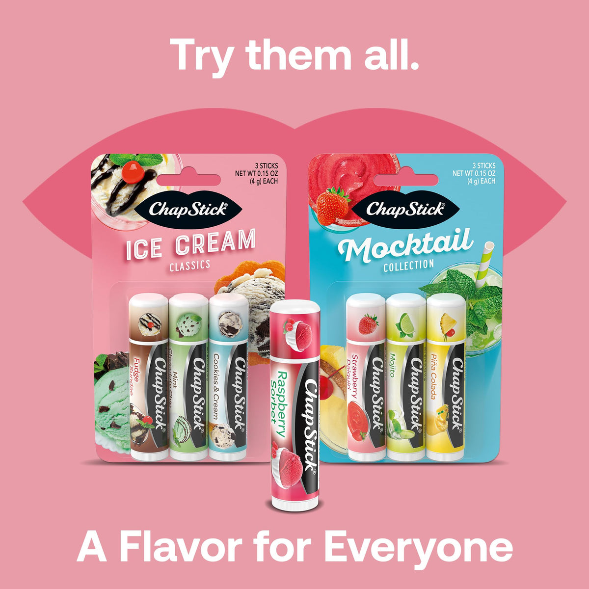 ChapStick Raspberry Sorbet heritage label signals trusted lip care.