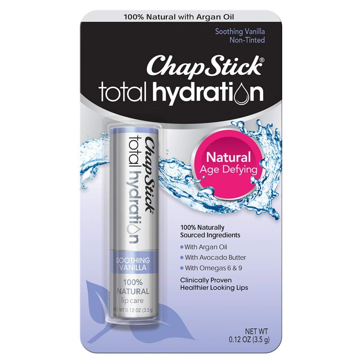 ChapStick Total Hydration vanilla tube for daily lip moisturization.