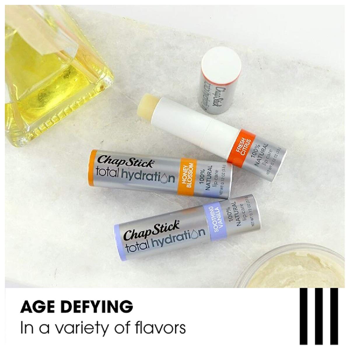 ChapStick Total Hydration vanilla scent for soothing lip care.