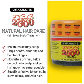Chapter 2000 Hair Grow Scalp Treatment jar showcases nourishing formula for softer hair.