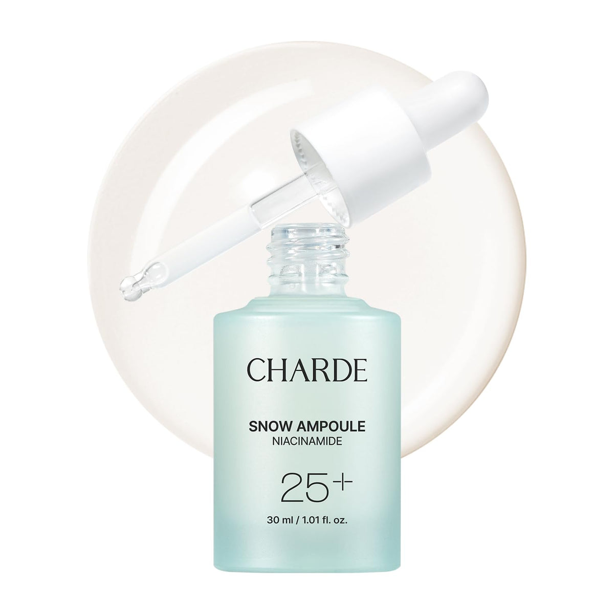 CHARDE Niacinamide 25% bottle pour shows smooth application for brighter, more even skin