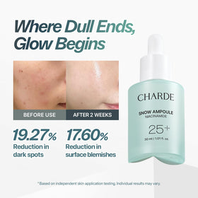 CHARDE Niacinamide 25% texture close-up highlights lightweight, fast-absorbing formula