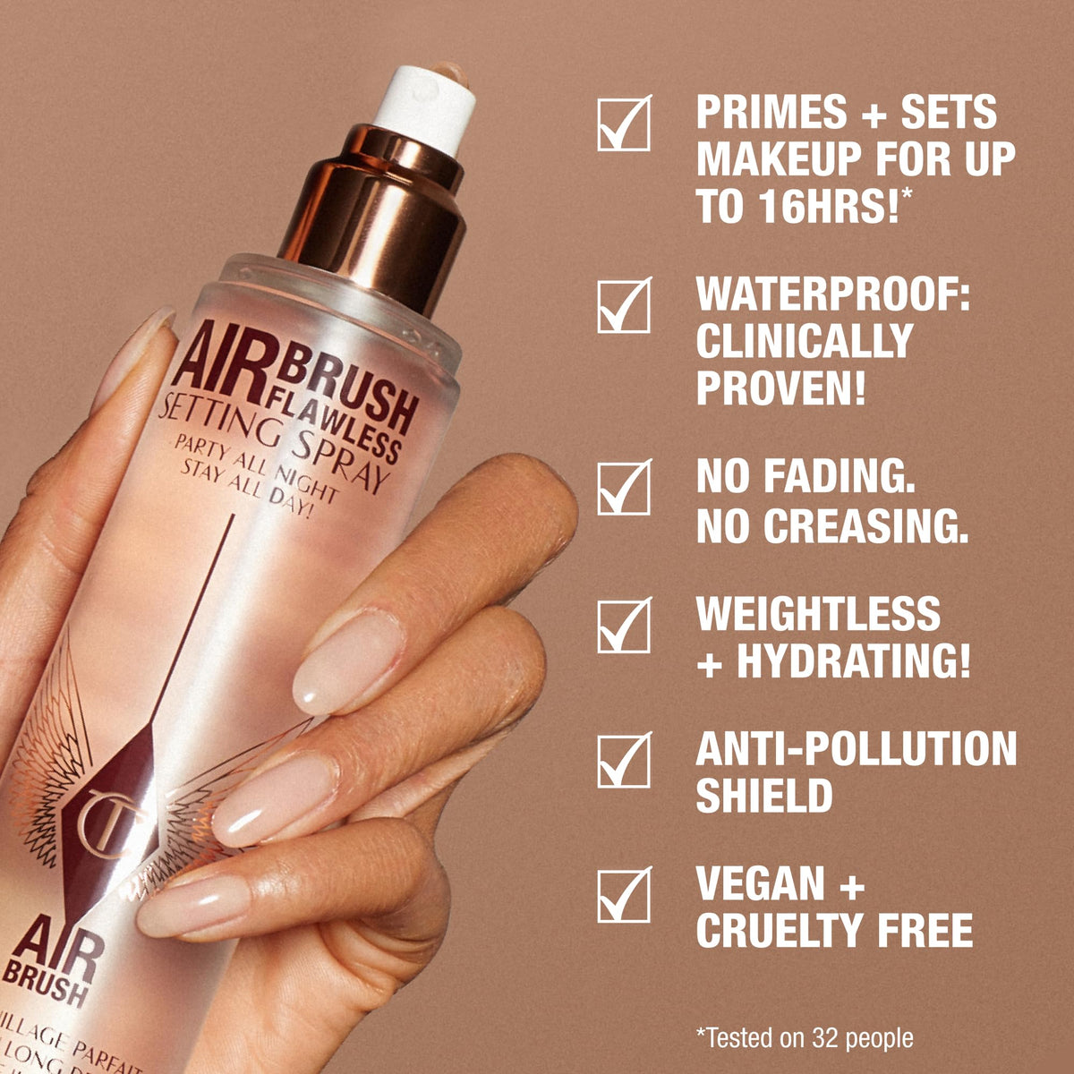 Setting spray offers up to 16 hours of makeup hold with a lightweight feel.