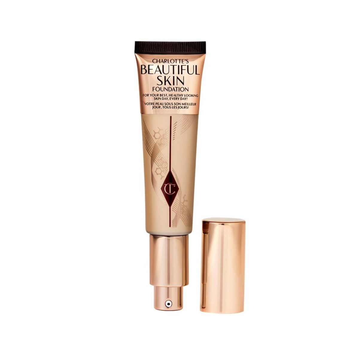 Charlotte Tilbury Beautiful Skin 3 Cool bottle pump enables easy, even application.