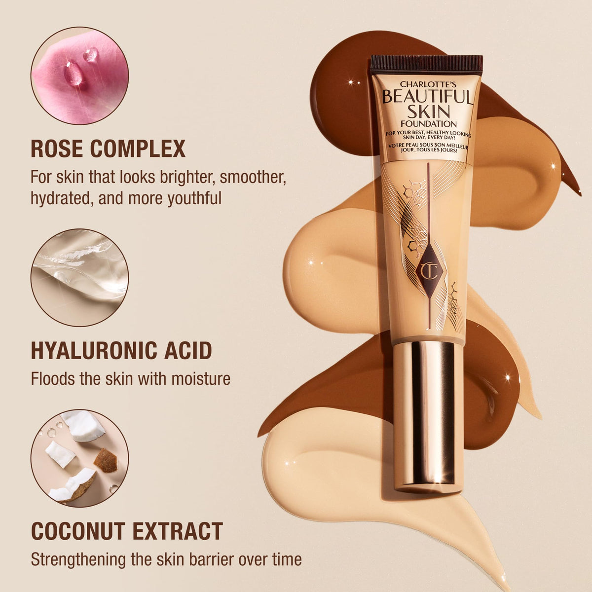 Application brush demonstrates precise blending for natural glow with Beautiful Skin Foundation.
