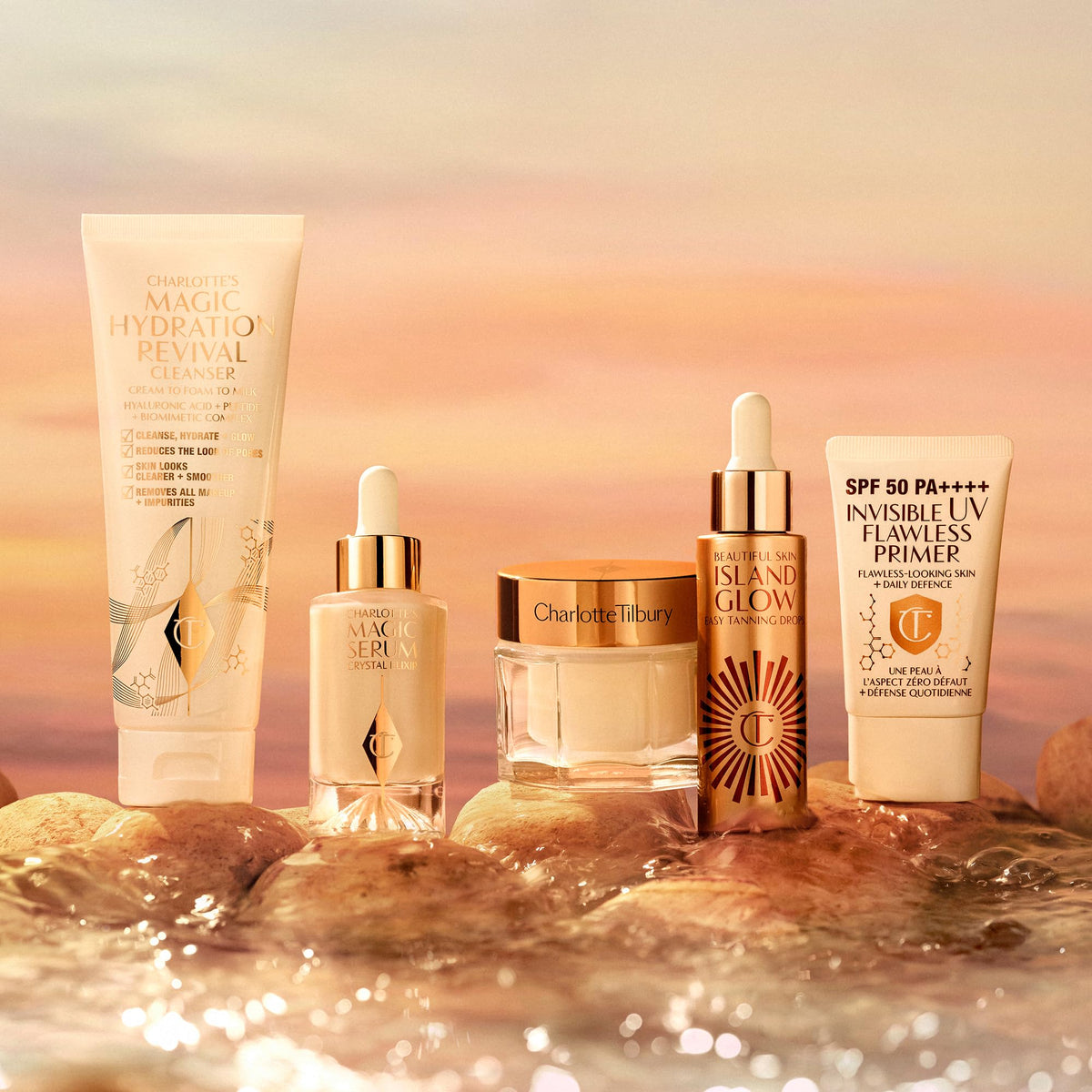 Pearlescent glow on skin from Charlotte Tilbury Beautiful Skin Tanning Drops