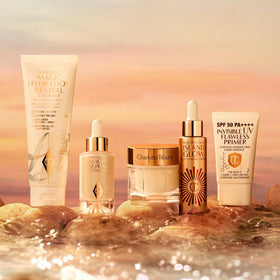 Pearlescent glow on skin from Charlotte Tilbury Beautiful Skin Tanning Drops