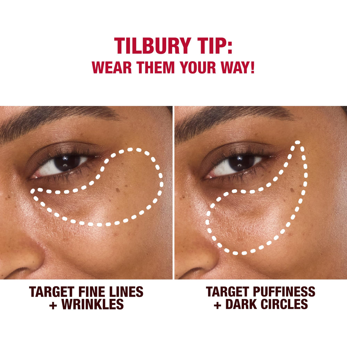 Charlotte Tilbury patches on the eye area delivering de-puff results.