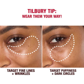 Charlotte Tilbury patches on the eye area delivering de-puff results.