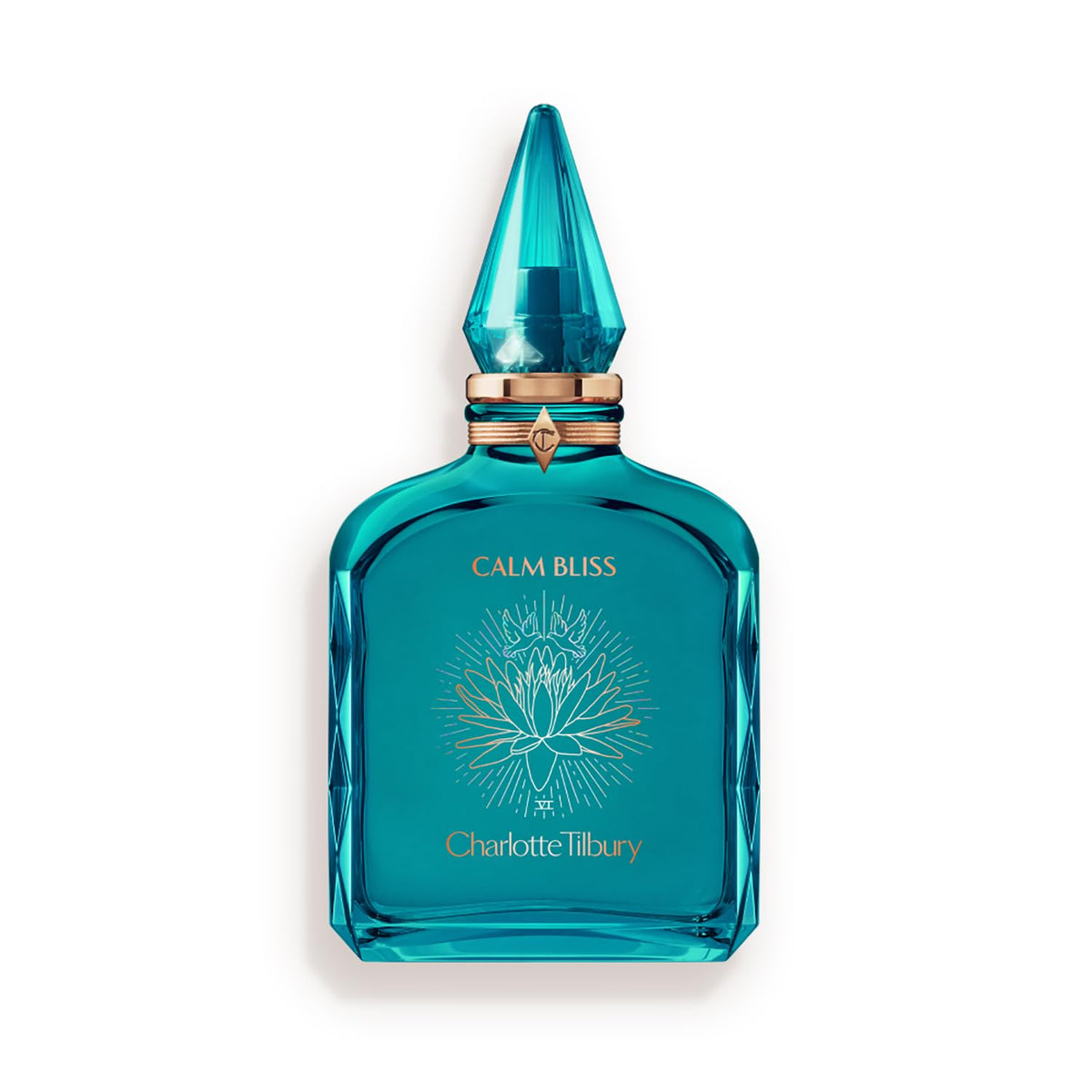 Charlotte Tilbury Calm Bliss bottle front view, signaling luxury and lasting aroma