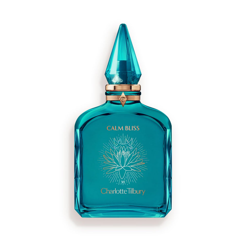 Charlotte Tilbury Calm Bliss bottle front view, signaling luxury and lasting aroma