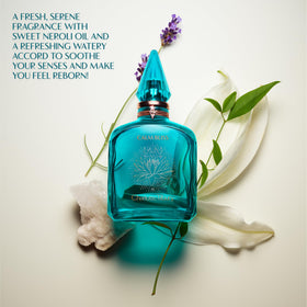 Close shot of Calm Bliss flacon highlighting sleek shape and branding