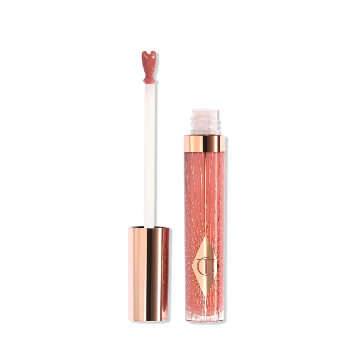 Charlotte Tilbury Collagen Lip Bath bottle close-up shows a high-shine, hydrating gloss