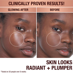 Charlotte Tilbury Collagen Superfusion oil on skin for radiant, hydrated glow.
