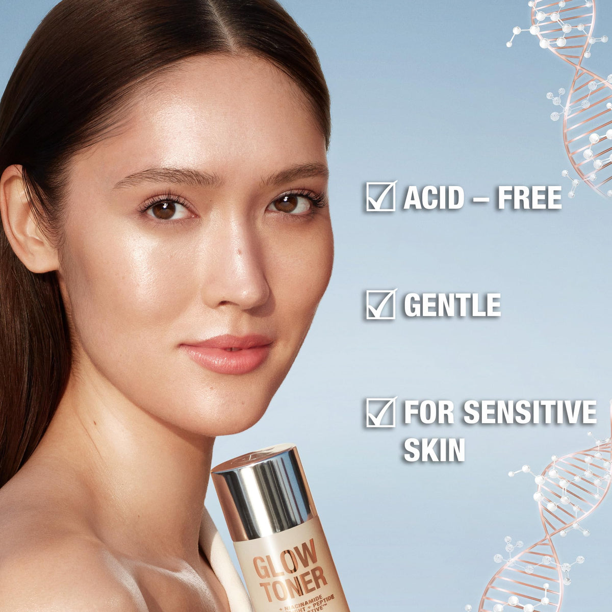 Milky texture of Glow Toner on skin suggesting gentle hydration from Charlotte Tilbury.
