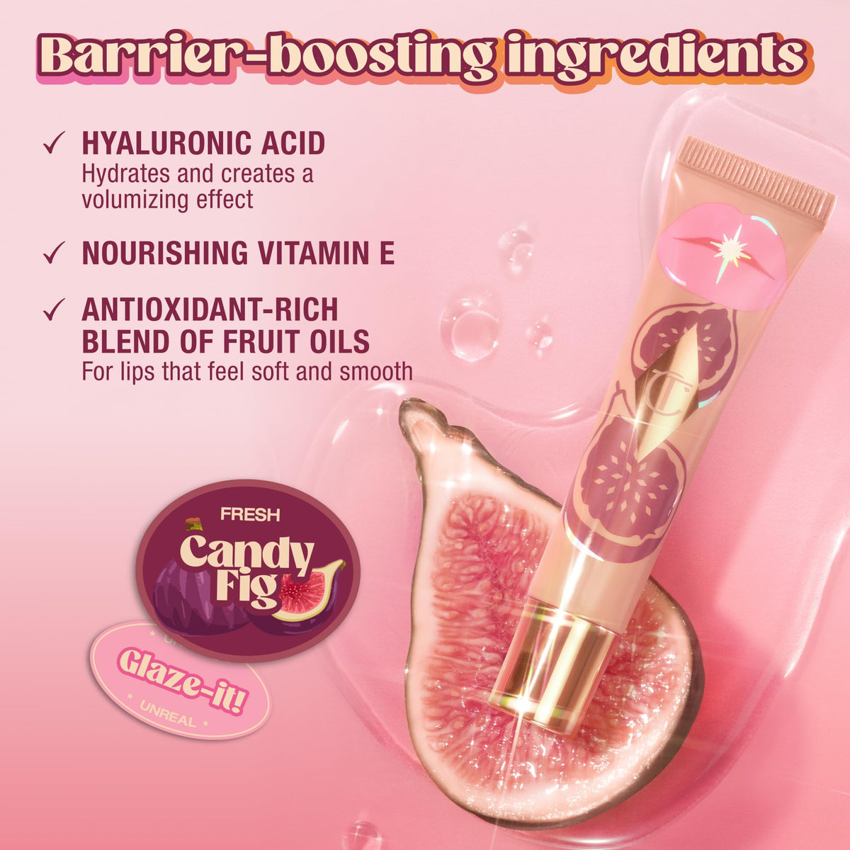 Charlotte Tilbury Healthy Glow Nectar Lip Oil lip hugging applicator in use