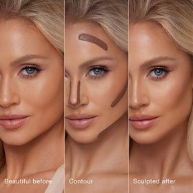 Charlotte Tilbury Hollywood Contour Wand being blended with Hollywood Complexion Brush for seamless finish.
