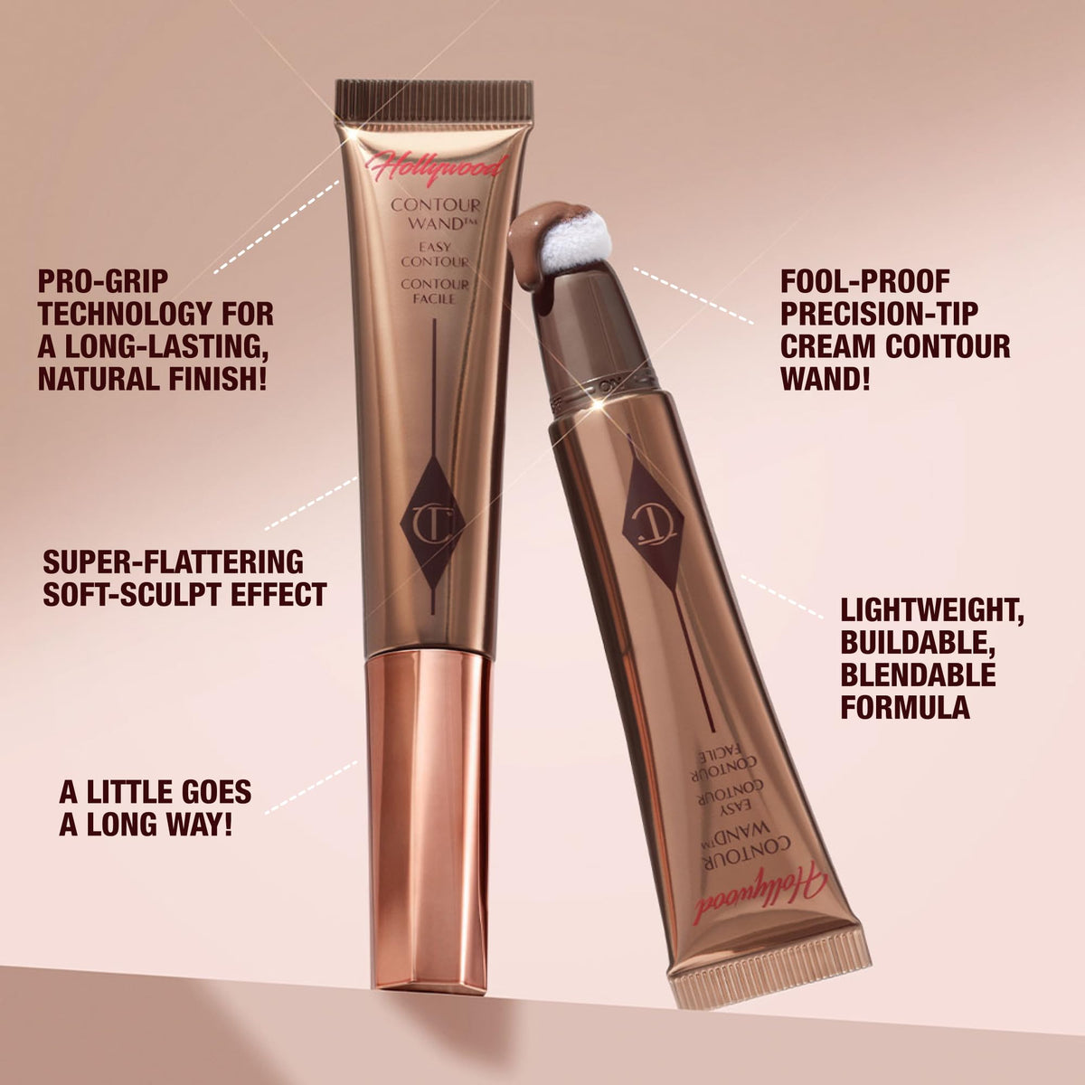 Charlotte Tilbury Hollywood Contour Wand blends smoothly with the Hollywood Complexion Brush.