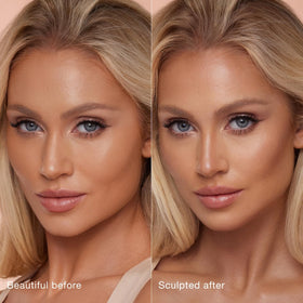 Charlotte Tilbury Hollywood Contour Wand cushion applicator ready to dot on cheek hollows for definition.