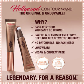Charlotte Tilbury Hollywood Contour Wand applying dots on cheek hollows for definition.