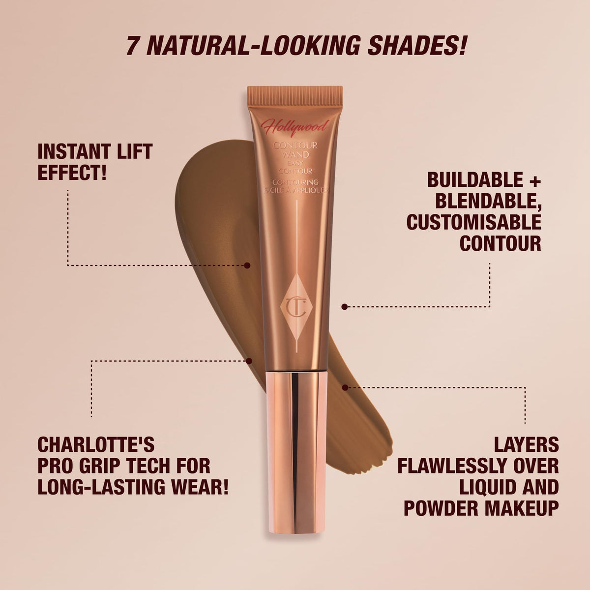Charlotte Tilbury Hollywood Contour Wand sculpted cheekbones with lift and precision.