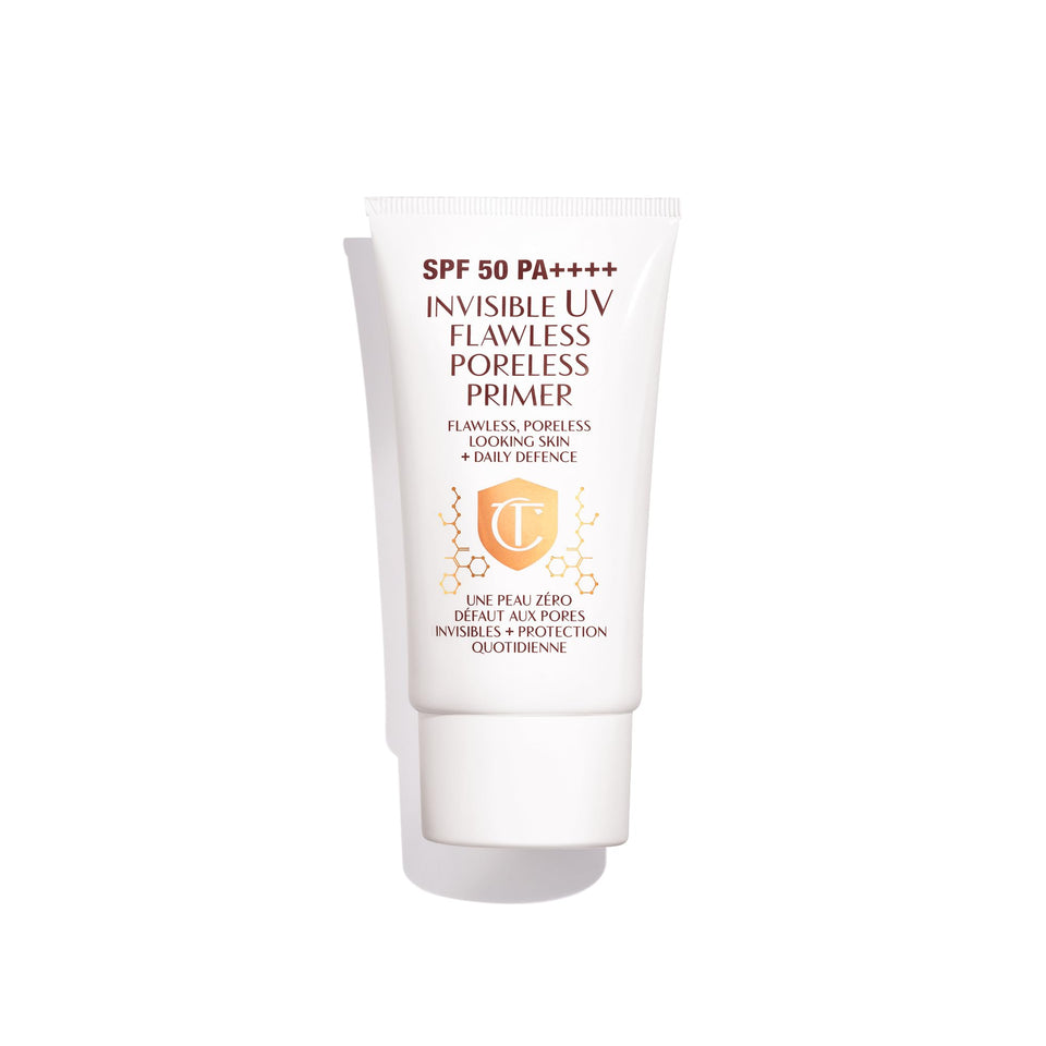 Charlotte Tilbury Invisible UV Flawless Primer bottle with satin finish and SPF 50 protection
