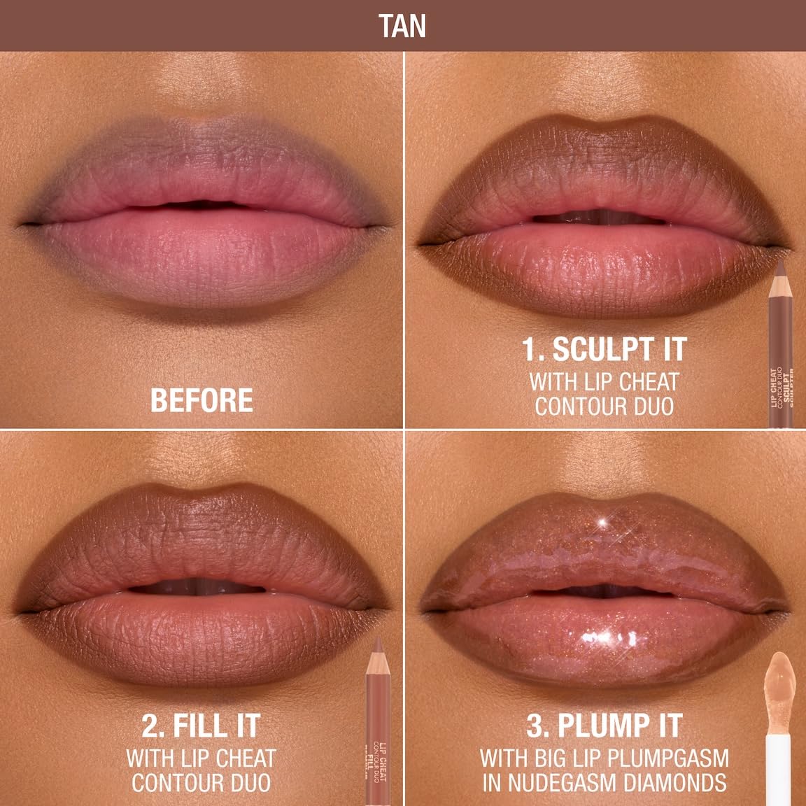 Charlotte Tilbury Lip Cheat Contour Duo Fill smooths color for fuller-looking lips.
