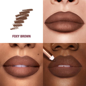 Swatches of Lip Cheat Foxy Brown showing rich color payoff.